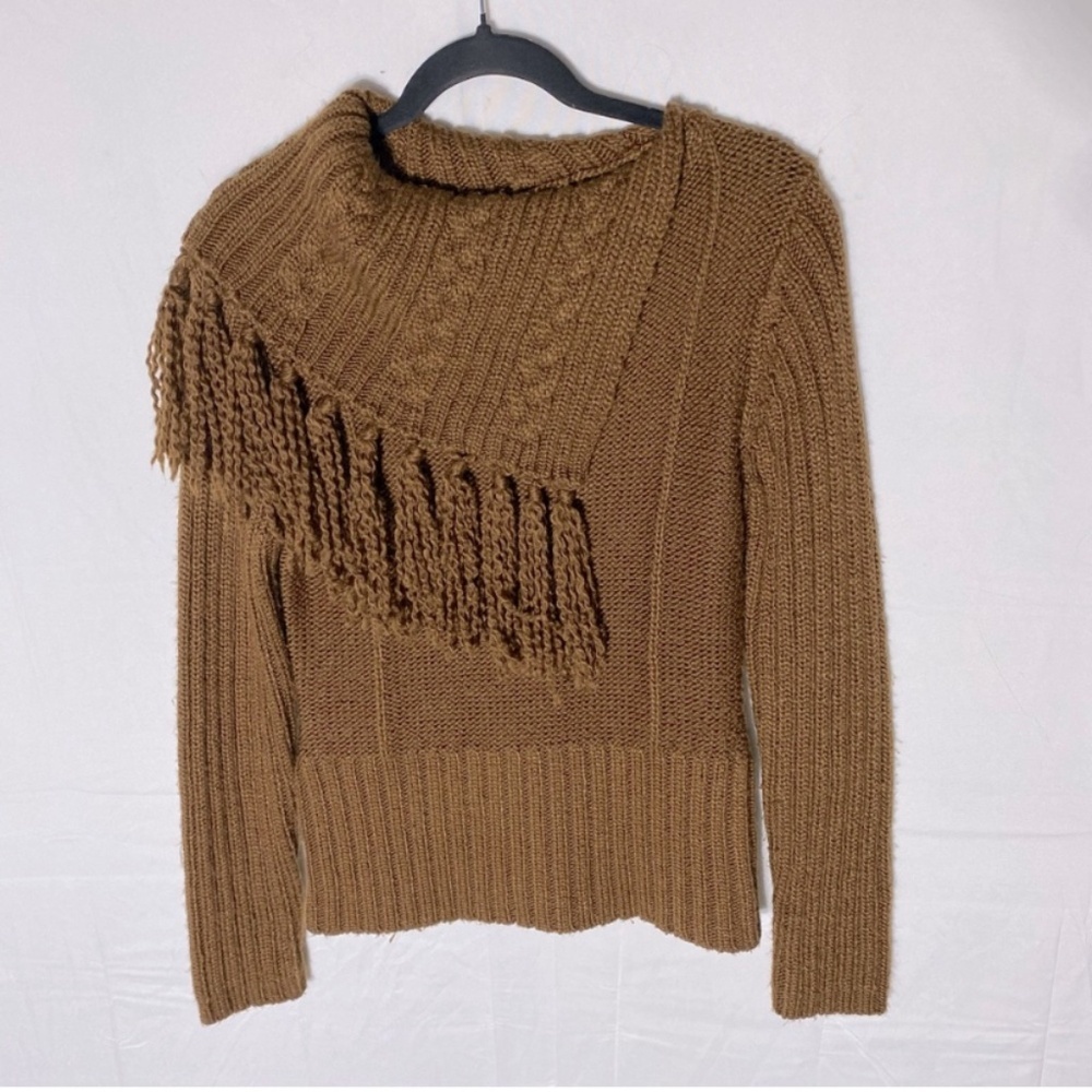 SOLD-Vintage Mac & Jac Tan Ochre Wool Blend Knit Cowl Neck Sweater M